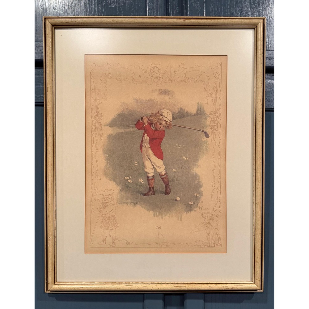Maud Humphrey 1897 Ted Golf Print Vintage Framed Lithograph Victorian Child Art - Picture 3 of 6